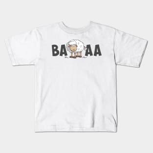 Illustration of a happy and colourful sheep and the word "ba-aa" Kids T-Shirt